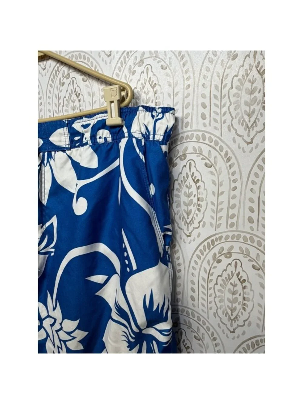 Old Navy Mens‎ XXL Blue White Hibiscus Floral Swim Trunks Board Shorts